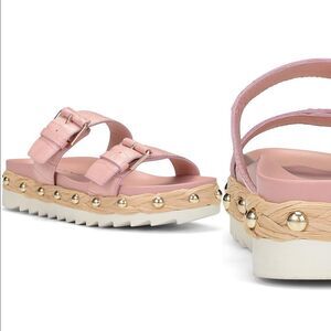 Donald Pliner Color block pattern leather platform slide sandal size 6 and 7 new